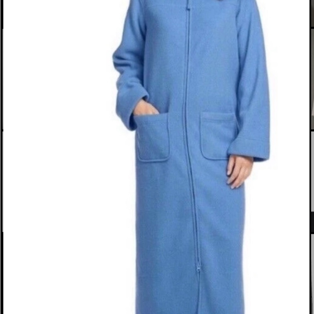 LL Bean Woman’s Winter Fleece Robe Zipper w/ Front Pockets Blue Size S